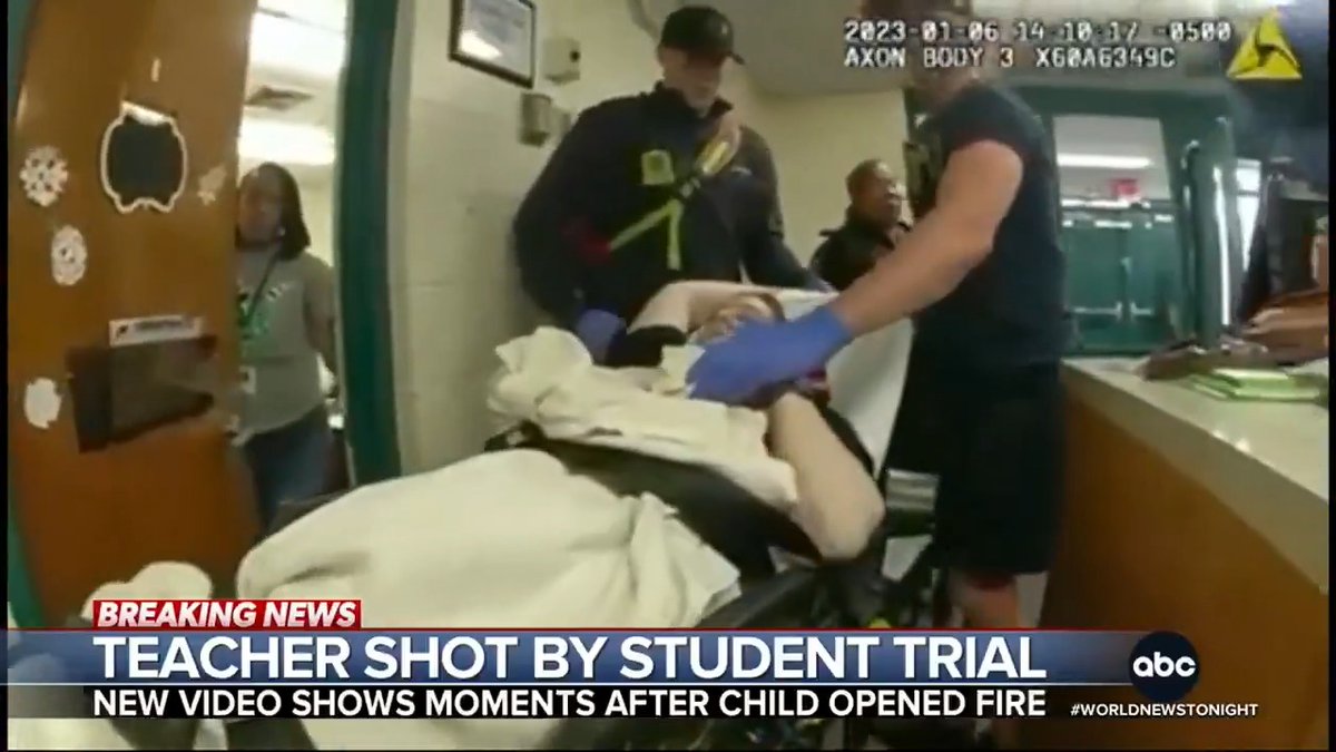 Newly released video shows the moments after a first grade teacher in Virginia was shot by a six-year-old student in 2023. The teacher's $40 million lawsuit accuses the former assistant principal of ignoring warnings about the child. Pierre Thomas reports.