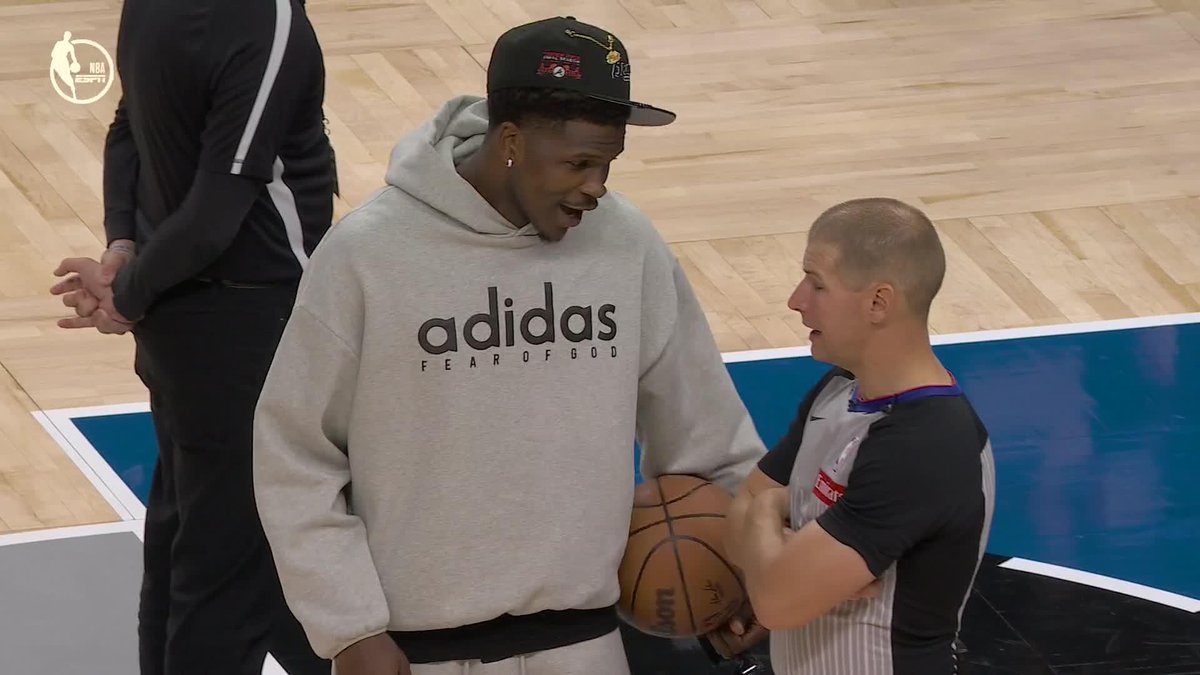 Ant Edwards chopping it up with the ref 😂 Watch Lakers-Timberwolves on ESPN and the ESPN App 🍿