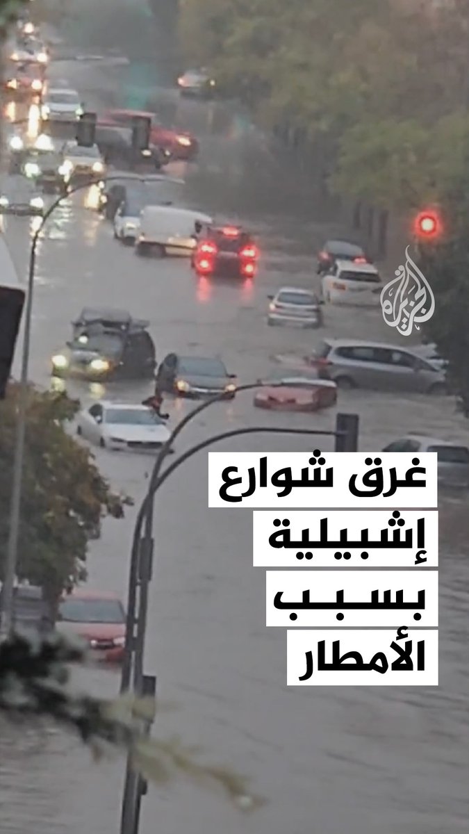 غرق شوارع بمدينة إشبيلية في إسبانيا بسبب الأمطار، ما أدى إلى صعوبات في حركة المرور والسير #فيديو