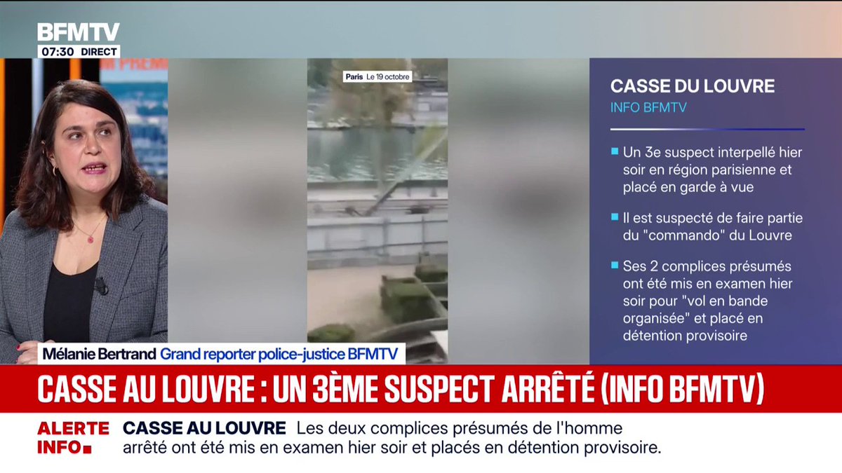 🔴 INFO BFMTV - Casse au Louvre: un troisième suspect a été interpellé et placé en garde à vue