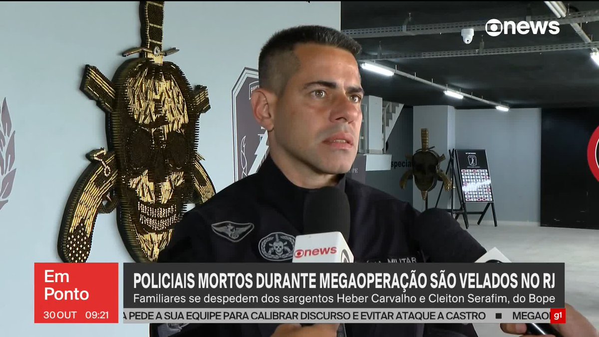 "Ninguém vai parar a gente", diz comandante do Bope no velório de agentes mortos na megaoperação no Rio de Janeiro. #GloboNewsEmPonto ➡️ Assista à #GloboNews:
