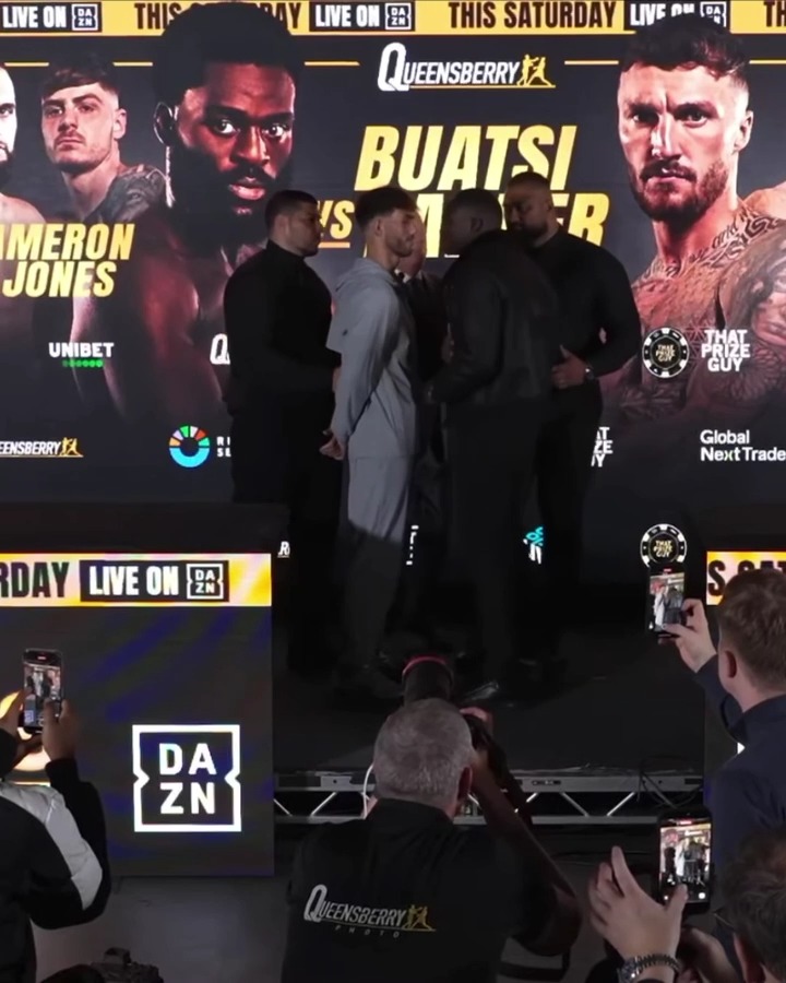 Ezra Arenyeka emulates Chris Eubank Jr as he slaps his opponent Billy Deniz with an egg at their press conference today 😳