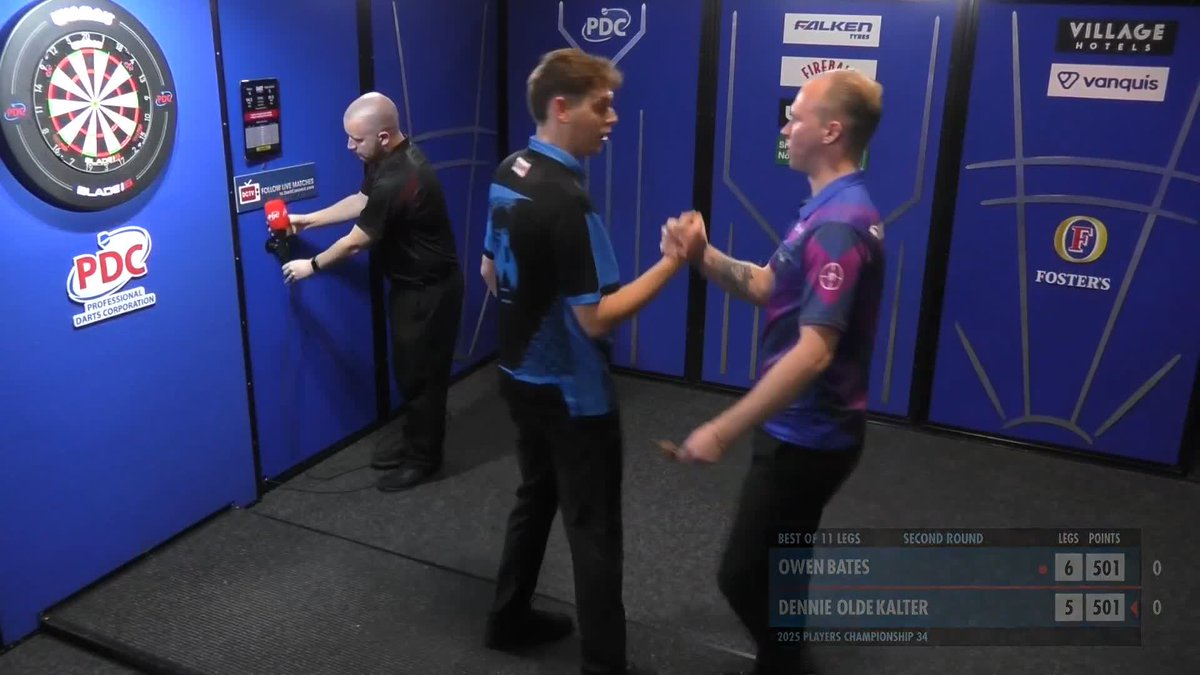 BATES BEATS OLDE KALTER! Owen Bates is through to Round Three, as the Englishman beats Dennie Olde Kalter 6-5 in a thrilling contest! 📺 #PC34