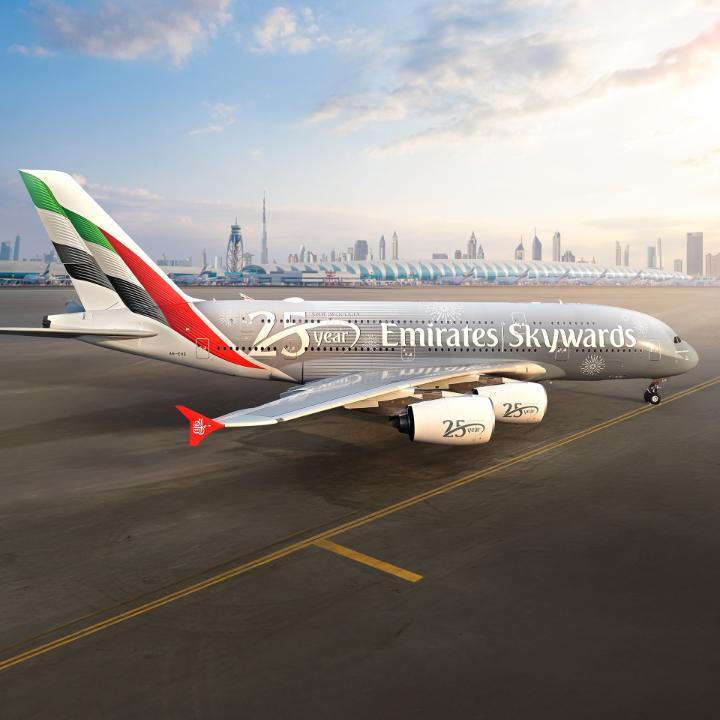 The best way to celebrate a milestone is with a new fit! Check out our brand new Emirates Skywards A380, celebrating the loyalty programme's 25th anniversary. 🥳 ✈️