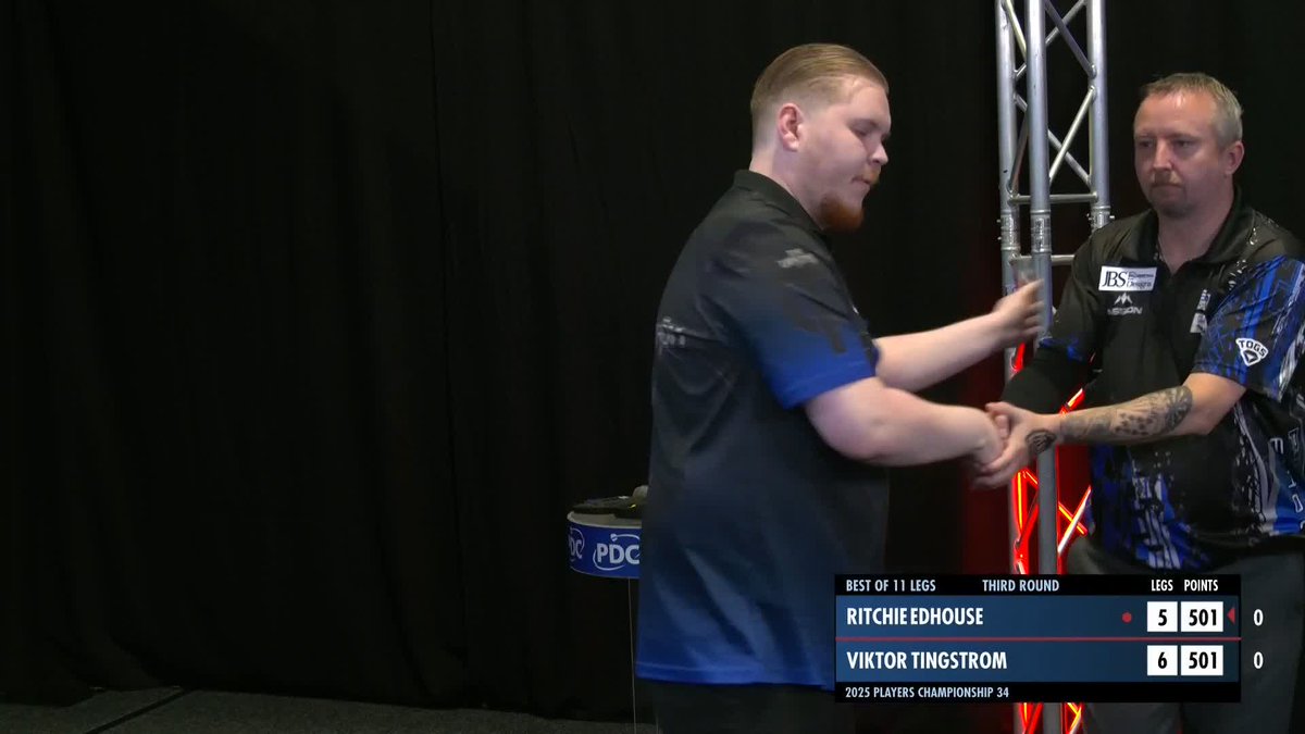 TINGSTROM ELIMINATES EDHOUSE! Viktor Tingstrom is through to the last 16! The Swede survives a match dart to overcome former European Champion Ritchie Edhouse in a decider! 📺 #PC34
