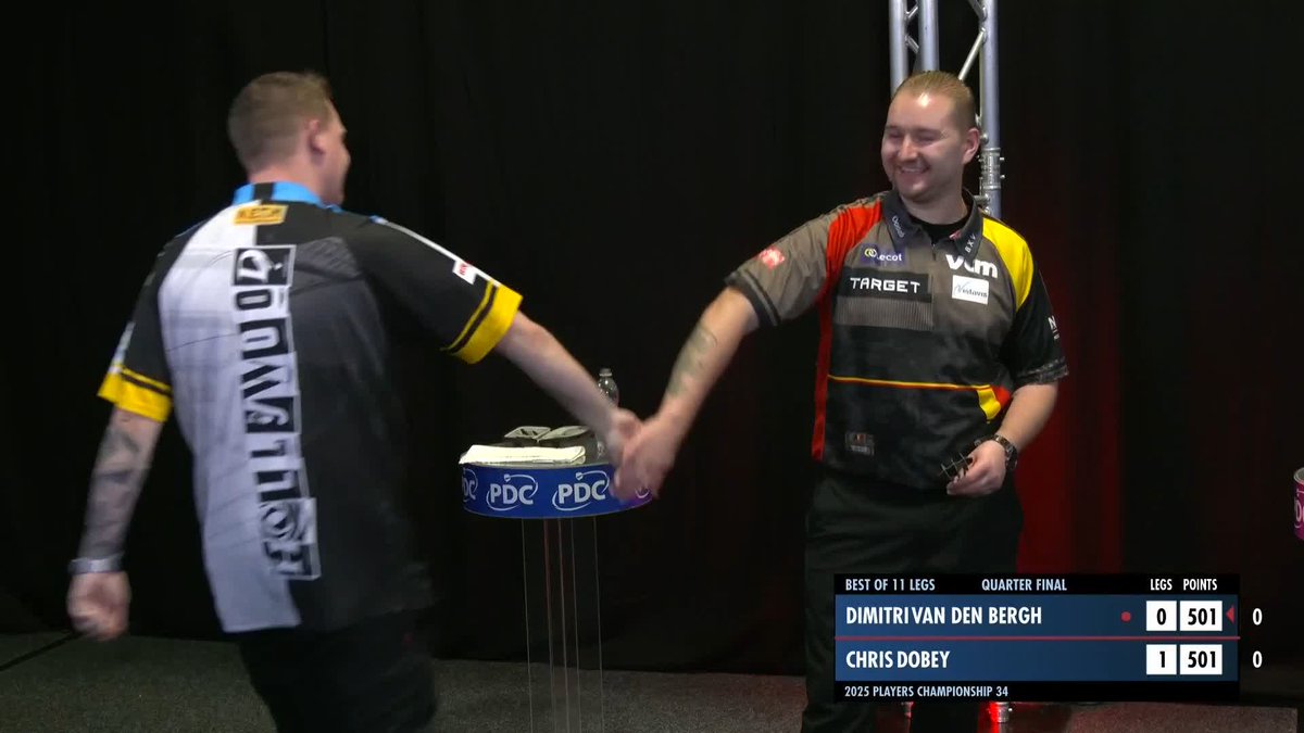 DOBEY DELIVERS THE FISH! 🎣 Chris Dobey is off to a flying start in his quarter-final tie against Dimitri Van den Bergh, opening his account with a sublime 170 finish! 📺 #PC34