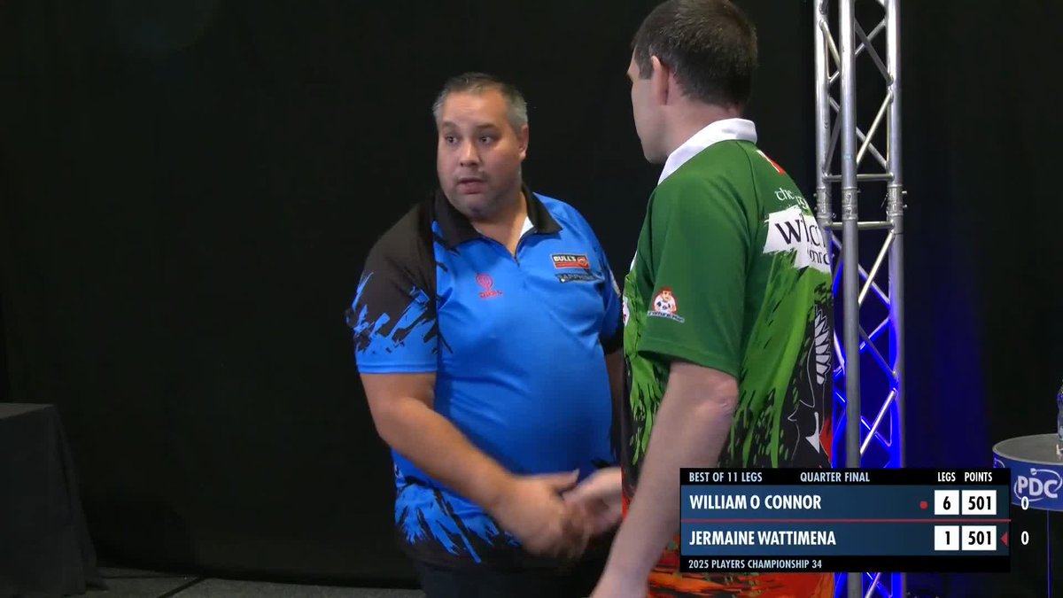 O'CONNOR IN THE SEMIS! William O'Connor secures back-to-back semi-finals in Wigan, as the Irishman beats Jermaine Wattimena 6-1! 📺 #PC34
