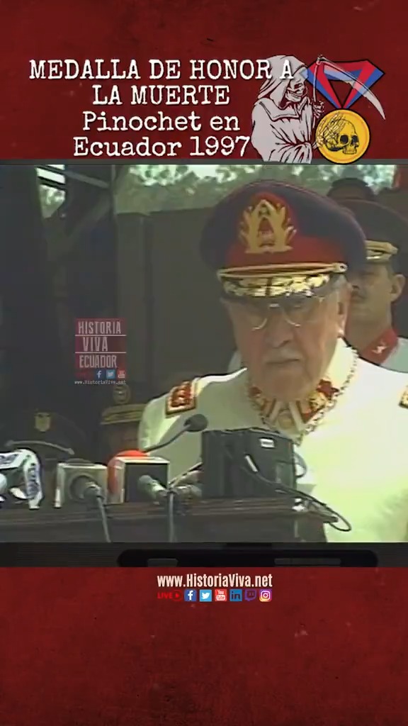 Este 30 de octubre, a las 20h00, Historia Viva abre uno de los archivos más inquietantes de la historia reciente del Ecuador. En 1997, en pleno centro de Quito, el Ejército condecoró al general #AugustoPinochet, responsable de miles de desapariciones forzadas y ejecuciones extrajudiciales en #Chile. Un documento nunca antes visto, olvidado por décadas. El día en que la muerte recibió una medalla. No es ficción. Es historia. #HistoriaViva #Pinochet #ArchivoProhibido