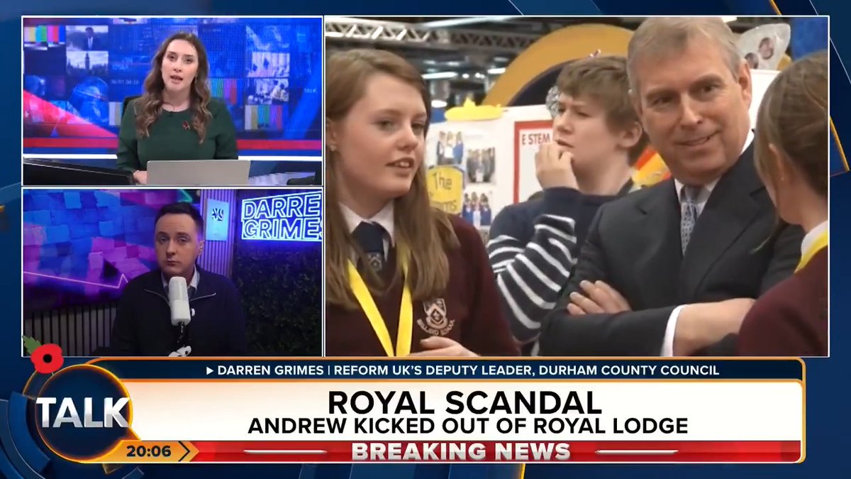 Prince Andrew has been "stripped" of his title by King Charles and "kicked out of Royal Lodge." Reform UK's Darren Grimes: "I was told Prince Harry could never lose this title because you can't do that to a Prince... well, it turns out you can!" @dailysamara1