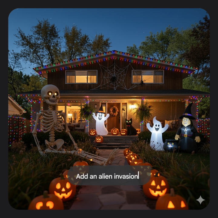 Do it for the plot 👻 Nano Banana can help bring your wildest decoration ideas to life - upload any photo and conversationally guide Gemini to make specific, imaginative changes. Actually pulling it all off is up to you 😱 Try it out in the Google Gemini App on Pixel today!