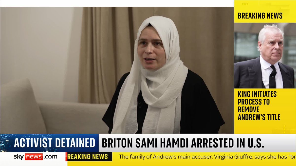 British commentator Sami Hamdi has been detained ICE during a speaking tour in the US. His wife, Soumaya Hamdi, told @SkyGillian that her husband "hasn't done anything wrong" and had travelled using a valid visa. Latest ➡️ 📺 Sky 501 and YouTube