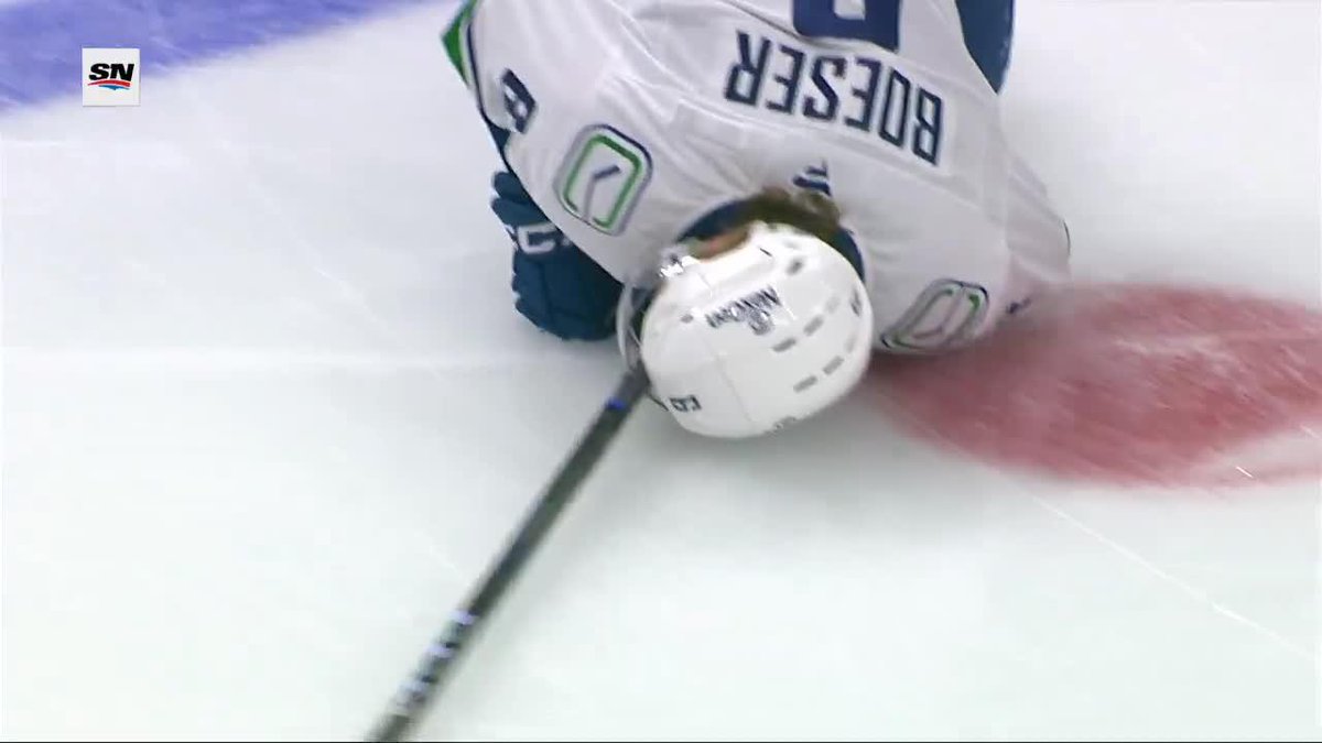 Brock Boeser left the game early after taking a slapshot to the lower-body area