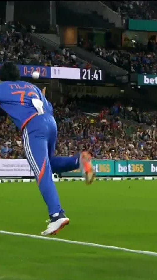 What a brilliant catch on the boundary from Tilak Varma! #AUSvIND