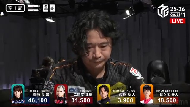 #Mリーグ 2025-26試合ダイジェスト📹 南1局3本場、萩原聖人選手 の跳満ツモ! 萩原聖人選手に四暗刻のイーシャンテン! 対子の牌で🀠🀖🀘からの選択で🀠切りを選択 最終的にはポンして🀖🀘聴牌! 親リーチの瑞原選手との競り合いを制して 3000・6000で反撃開始⚡ 👇動画タップで今すぐ無料視聴