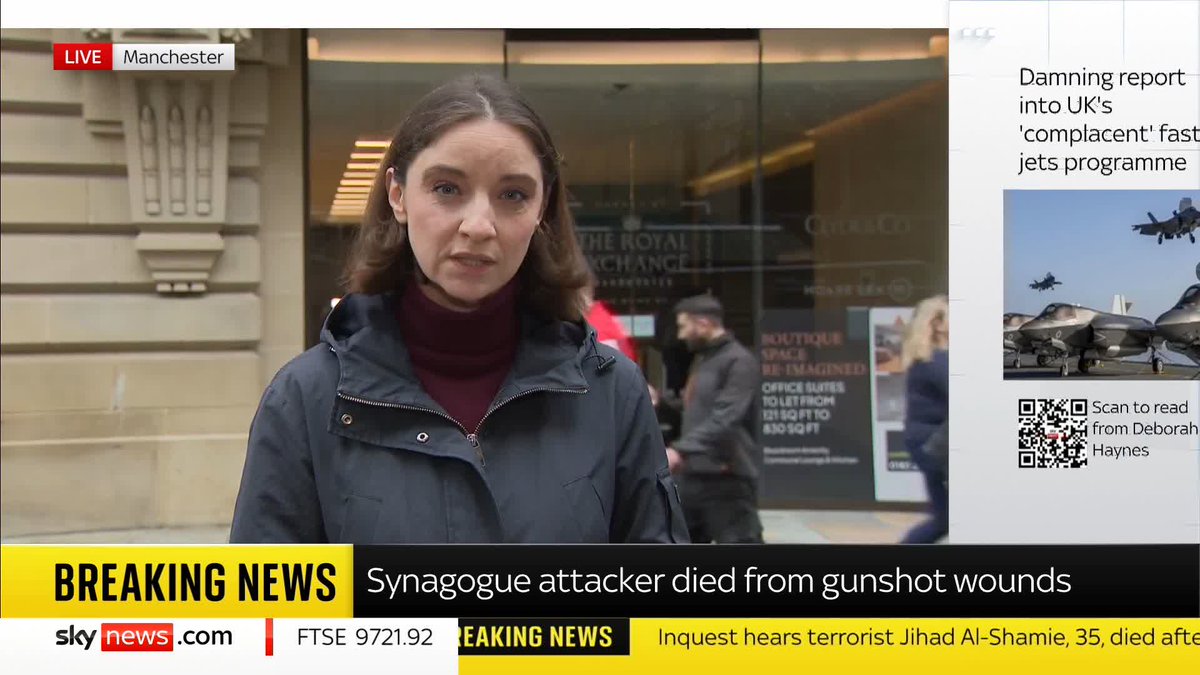 The Manchester synagogue attacker died after he sustained multiple gunshot wounds, an inquest has heard. Jihad al Shamie was shot dead by armed police after launching an attack at Heaton Park Hebrew Synagogue in Crumpsall. Katerina Vittozzi has the latest.