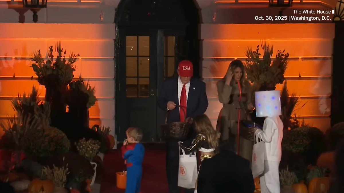 In similar fashion to the 2019 White House Halloween event, President Trump was seen placing candy on the head of a child in costume at Thursday night’s event.