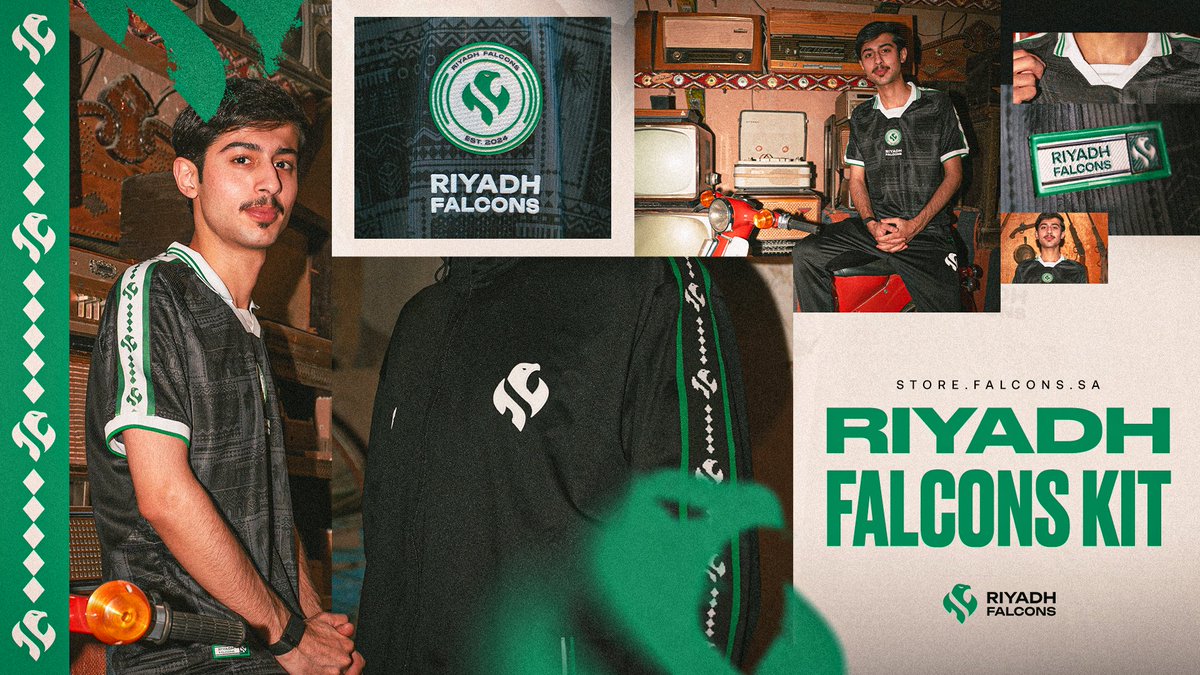 Precision in every stitch, power in every move 🦅. Riyadh Falcons Kit is here من إرثنا استلهمناه.. وبه نرسم مستقبلنا 🇸🇦 — نعلن لكم عن طقم رياض فالكونز لموسم 2026 💚 🛒| #FalconsAreHere - #RiyadhFalcons