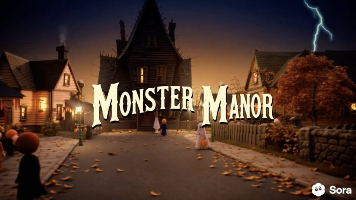 Happy Halloween from Sora and the monsters of Monster Manor. Created using characters, now available in the Sora app.