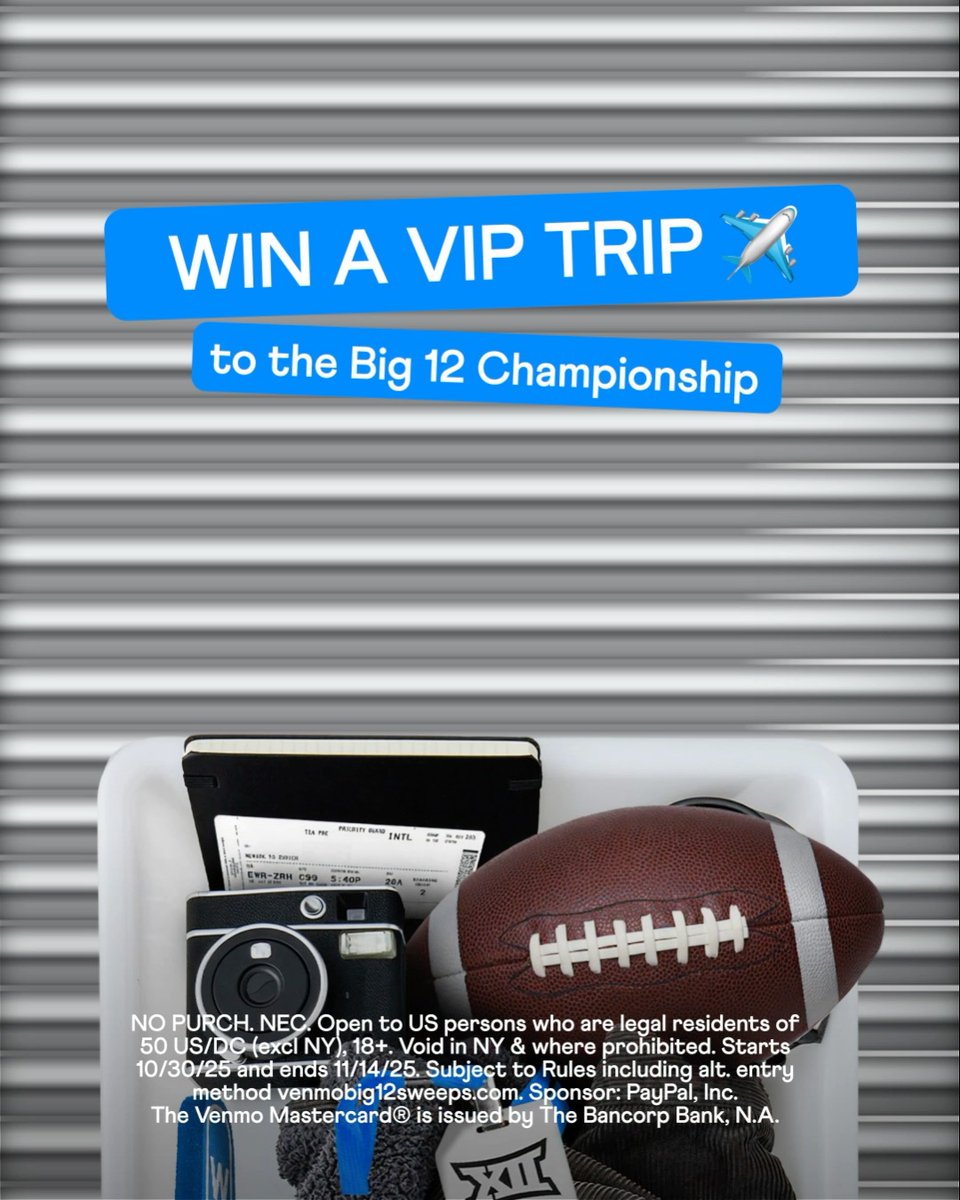 Want to score Big 12 Championship tickets and VIP halftime access? Here's how ➡️ Every time you pay with your Big 12 college-branded Venmo Debit Card, you’re automatically entered for a chance to win. 🏆 Just swipe, tap, or pay like you always do for your shot at exclusive prizes. Check out our link in bio! 👀