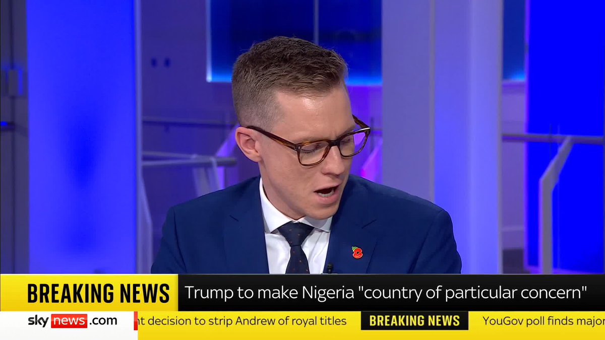 BREAKING: US makes Nigeria a 'country of particular concern' over 'slaughter' of Christians, says Trump It's a designation given to countries judged to have engaged in or tolerated “particularly severe violations of religious freedom”. 📺 Sky 501