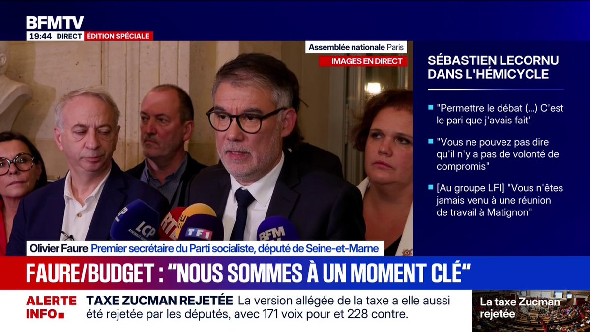 Budget: "Si la copie est maintenue telle qu'elle est, il n'y aura pas de vote positif, il y aura même un vote contre des socialistes", menace Olivier Faure, Premier secrétaire du PS