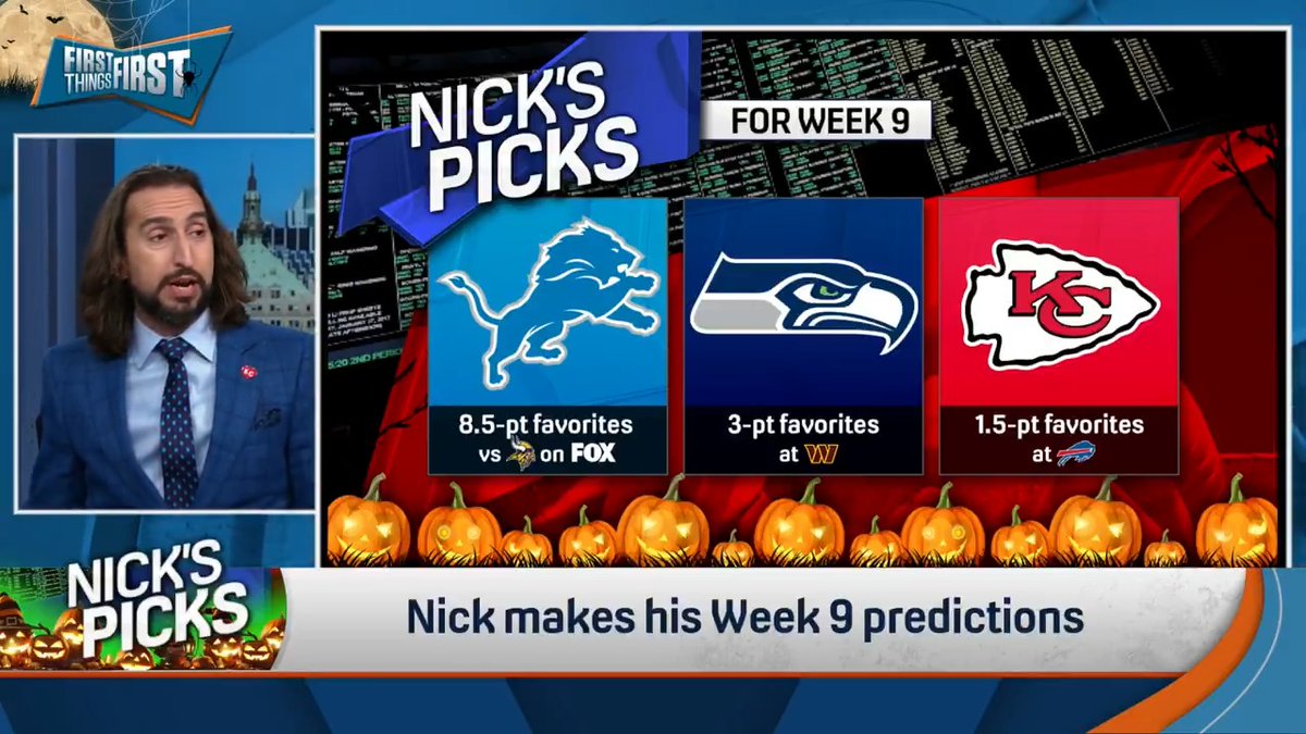 .nick wright NEEDS a 3-0 week to be above .500… Luckily, this will be a perfect week for #NicksPicks, according to Nick 😅💰 Lions -8.5 Seahawks -3 Chiefs -1.5