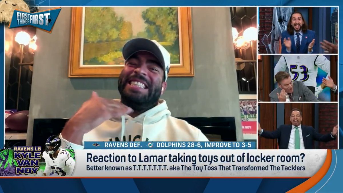 .Chris Broussard asked Kyle Van Noy if he liked ‘The Toy Toss That Transformed The Tacklers.’ Safe to say he wasn’t a fan 😅 “Let’s just stick to the robes, alright. We gotta relax on the nicknames, we’re not there yet.”