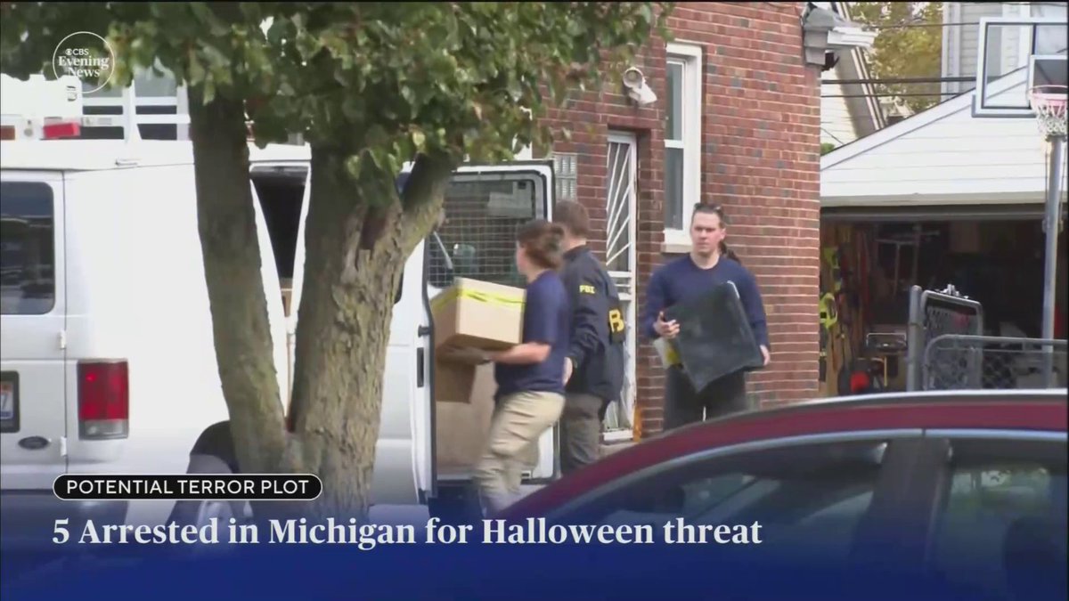 FBI Director Kash Patel says a "potential terrorist attack," allegedly targeting Halloween weekend in Michigan, was thwarted by the FBI on Friday morning. CBS News has learned that five people between the ages of 16 and 20 were arrested. Scott MacFarlane has the latest information.
