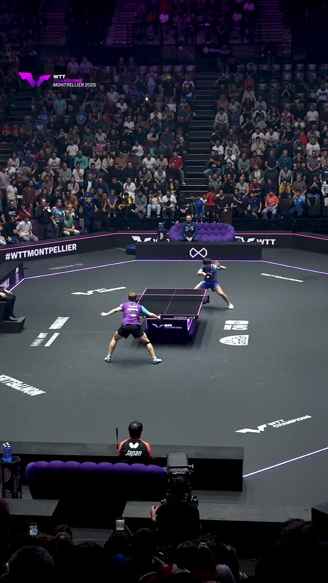 A picture of hometown glory ⚡️ Alexis Lebrun revels in the electric atmosphere after securing the W despite staring down the barrel of 4 match points 🔥 #WTTMontpellier #TableTennis