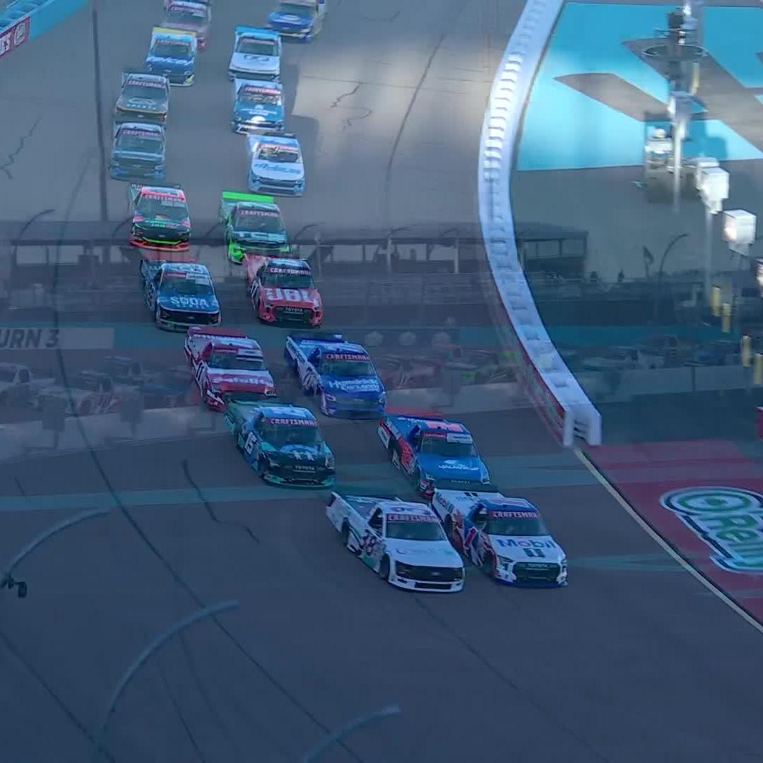 A season’s worth of drama comes down to one final battle. We are underway in the NASCAR CRAFTSMAN Truck Series Championship, but there's trouble early!