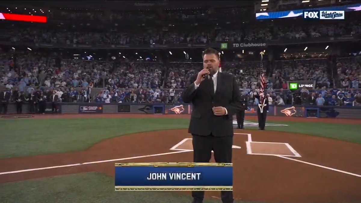 O'er the land of the FREEEEEEEEEEEEE John Vincent delivered his classic rendition of the U.S. national anthem ahead of #WorldSeries Game 6