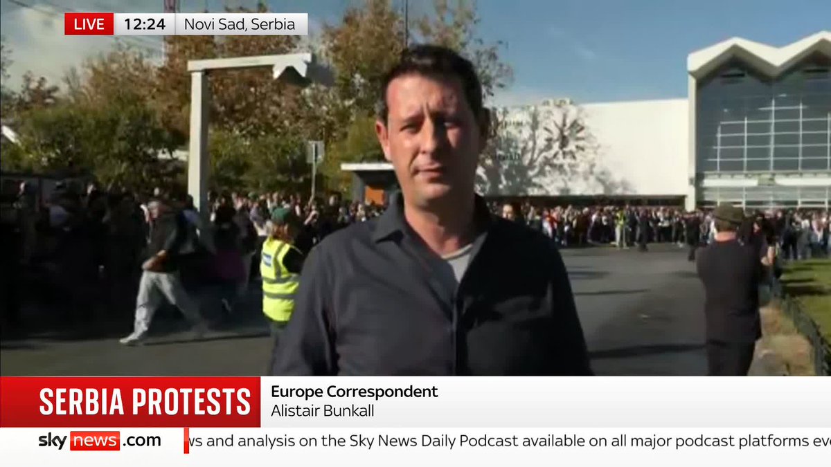'The protests have grown and they won't stop' Alistair Bunkall reports from Novi Sad in Serbia as people gather to mark a year since a canopy collapsed outside a train station and killed 16 people. 📺 Sky 501 and YouTube