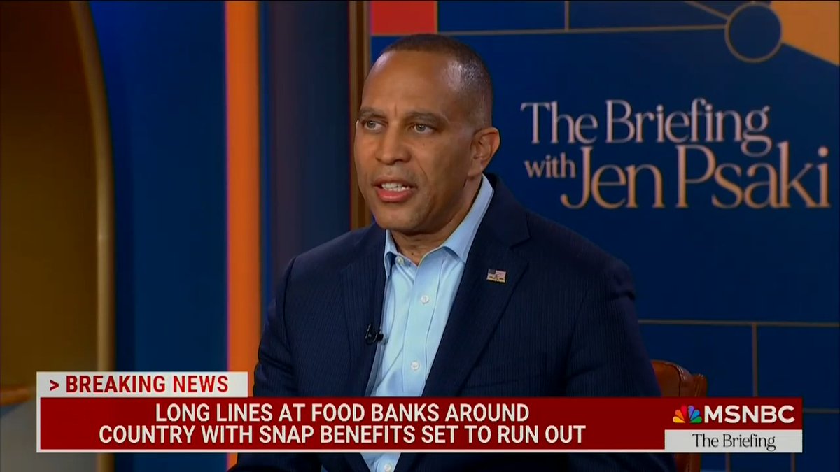 Hakeem Jeffries: "Mike Johnson actually said the quiet part out loud… when he indicated that… Republicans are willing to starve… American families in order to put pressure on Democrats to… gut health care."
