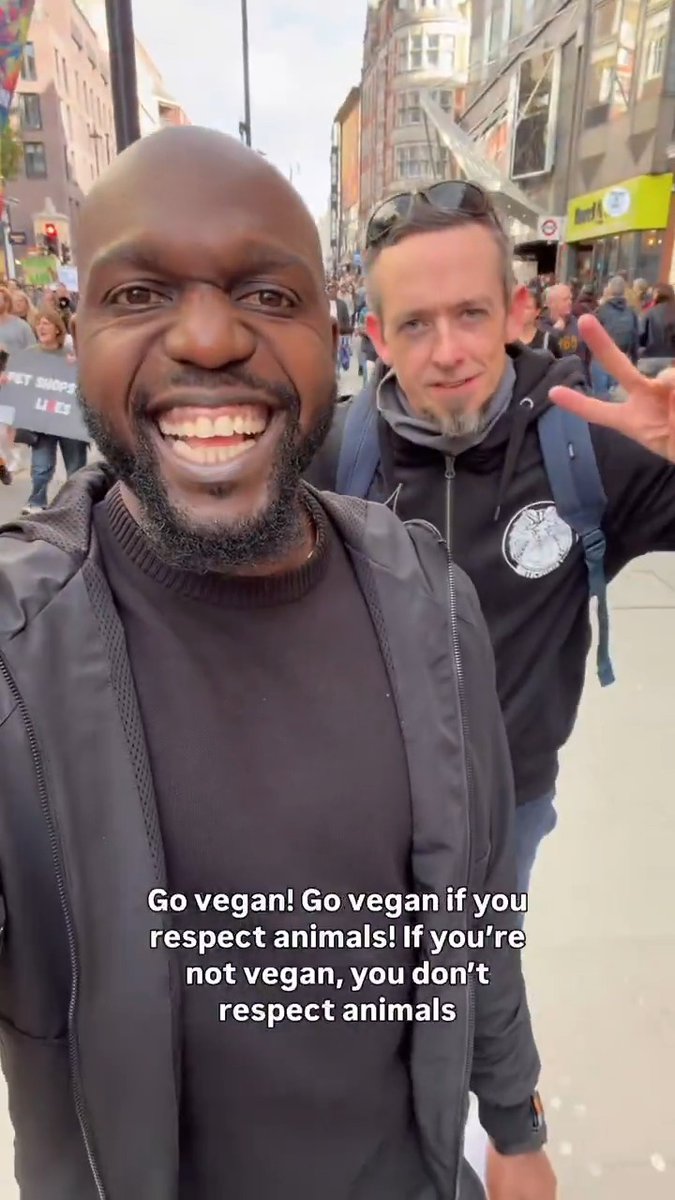 “Stop eating animals, go vegan.” I was just minding my business when this guy came up behind me and made a solid argument