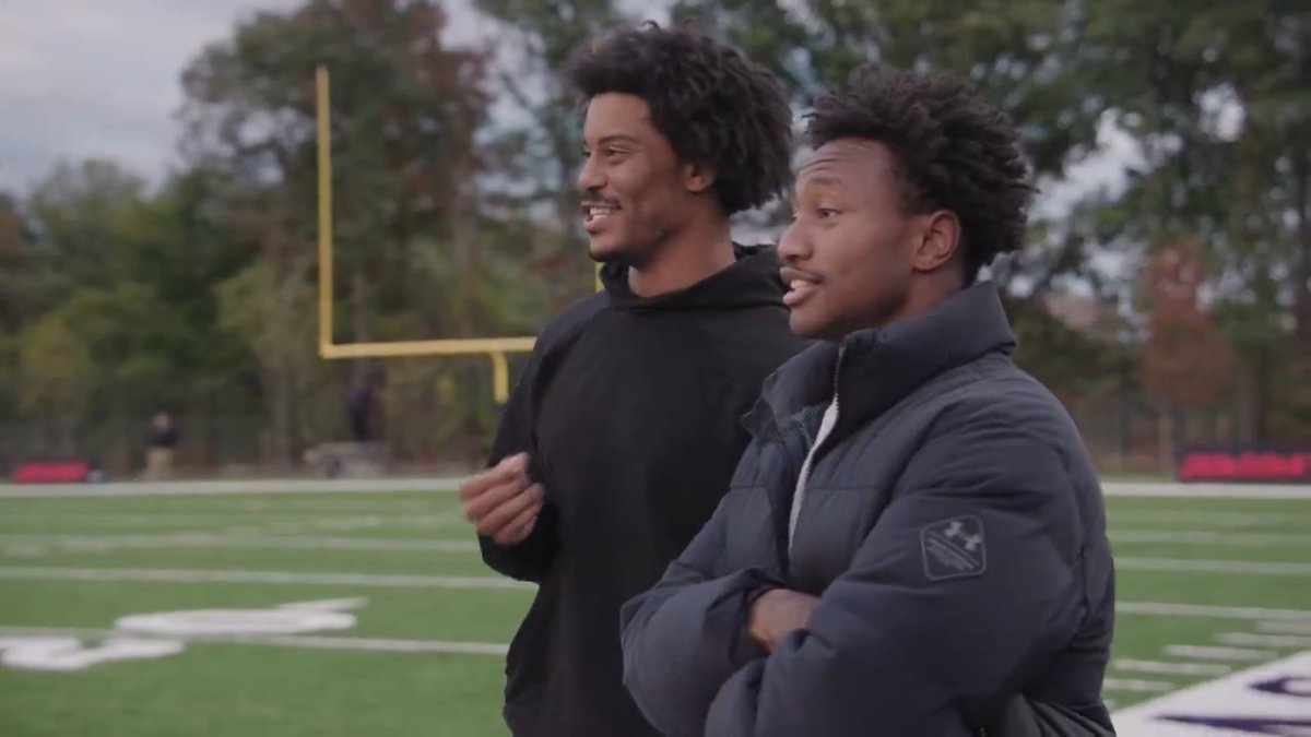 .zay flowers and Isaiah Likely helped kick off Girls Flag at the Ravens Boys and Girls Club 💜 Under Armour