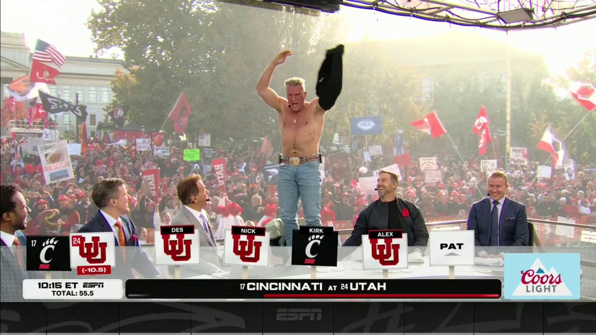 STARTED THE SHOW WITH PAT TAKING HIS SHIRT OFF AND ENDING THE SHOW WITH PAT TAKING HIS SHIRT OFF Pat McAfee is picking the Utes!