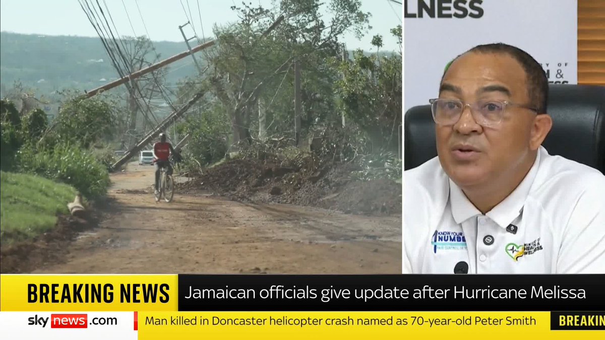 BREAKING: "The A and E is where our absolute priority is." Jamaican Minister of Health Dr Christopher Tufton says hospitals are arranging for generators, Starlink satellites and water to keep them going in the recovery from Hurricane Melissa. 📺 Sky 501