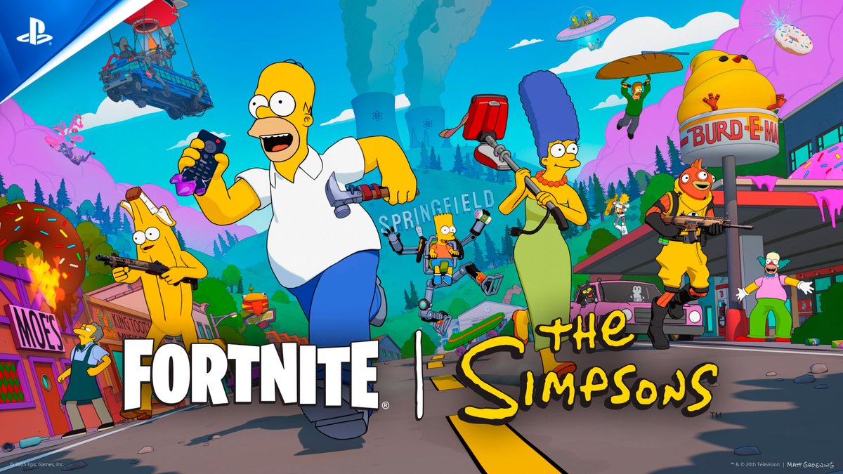 Springfield acaba de recibir una visita inesperada 👀 Fortnite aterriza en el mundo de Los Simpsons en #PS5 y #PS4. ¡No te pierdas el crossover más divertido hasta la fecha! 🍩🎮