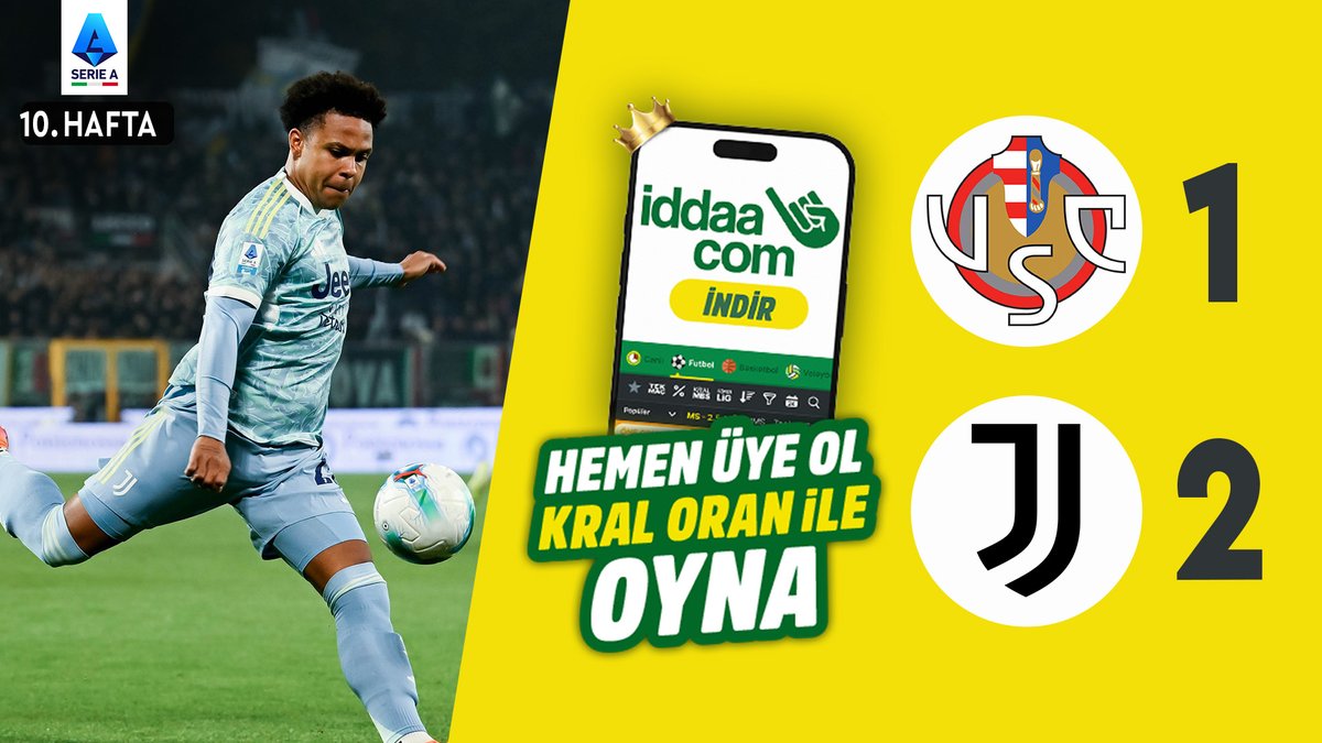 #SerieA'nın 10. haftasında Juventus, Cremonese'yi 2-1 mağlup etti. 🟡iddaa &amp;