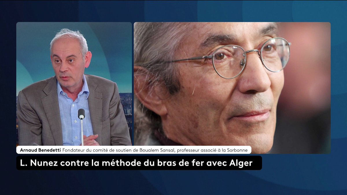 "Un geste qui serait un préalable à la reprise d'un dialogue apaisé avec l'Algérie, c'est la libération immédiate et sans condition de Boualem Sansal et Christophe Gleizes" indique Arnaud Benedetti, fondateur du comité de soutien de Boualem Sansal. #canal16