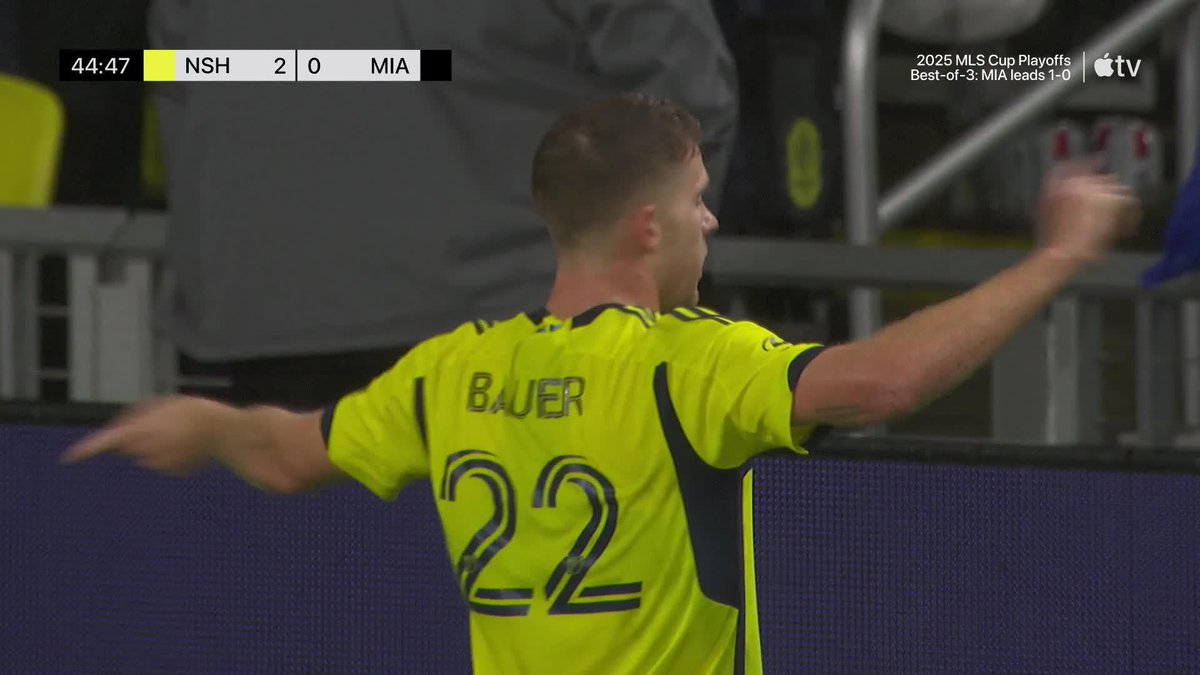 ADVANTAGE DOUBLED. ⚡️ Josh Bauer slides it home for Nashville SC just before the break! // Audi MLS Cup Playoffs