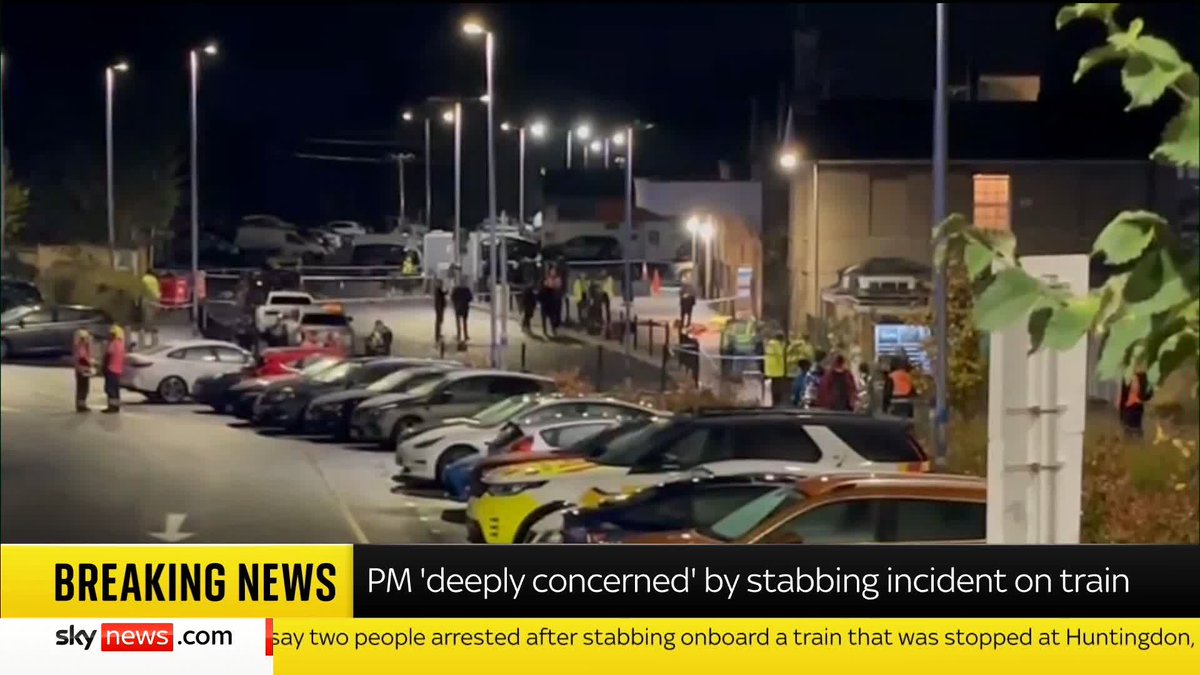 Counter-terrorism police have joined an investigation into a mass stabbing on a train, which left nine people with life-threatening injuries. The train was stopped at Huntingdon station, Cambridgeshire, after police were called on Saturday. 📺 Sky 501