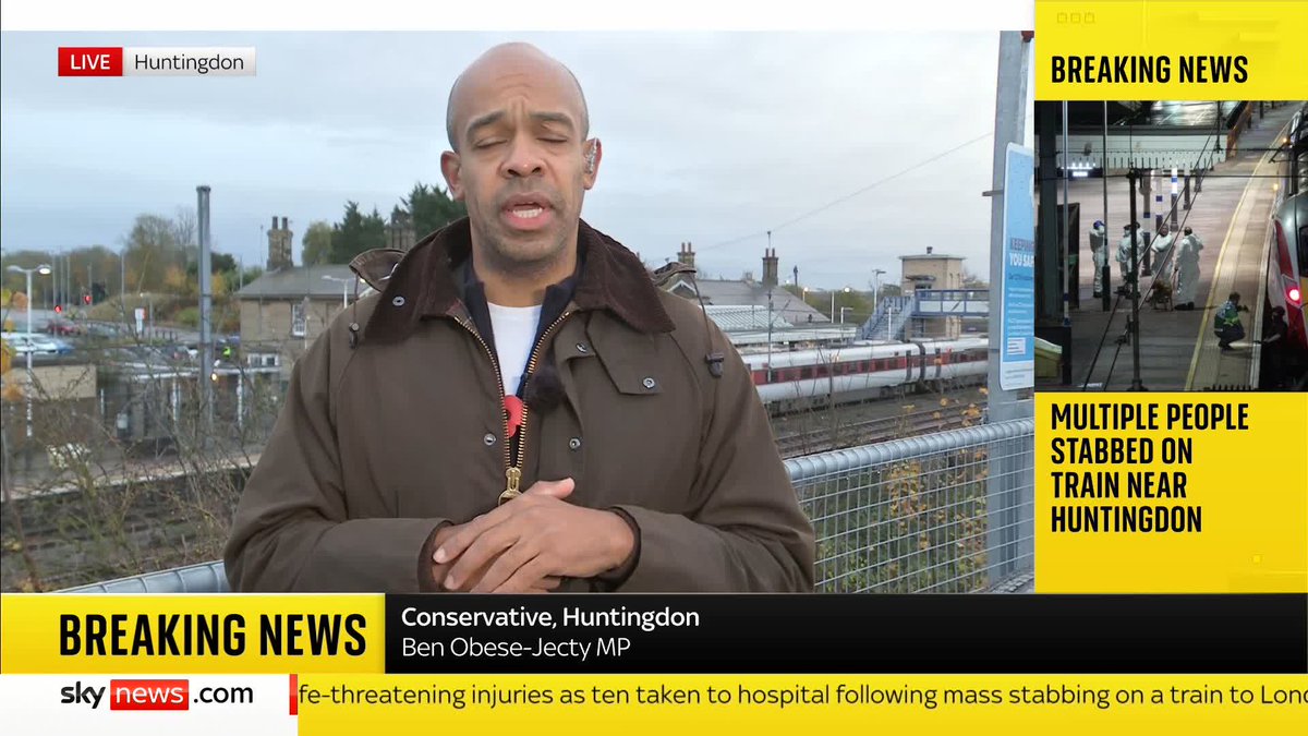"Waking up this morning to what was a truly horrific incident last night has been truly shocking." Huntingdon's Conservative MP, Ben Obese-Jecty, reacts after people were stabbed on a train that made an emergency stop in his constituency. 📺 Sky 501/YT