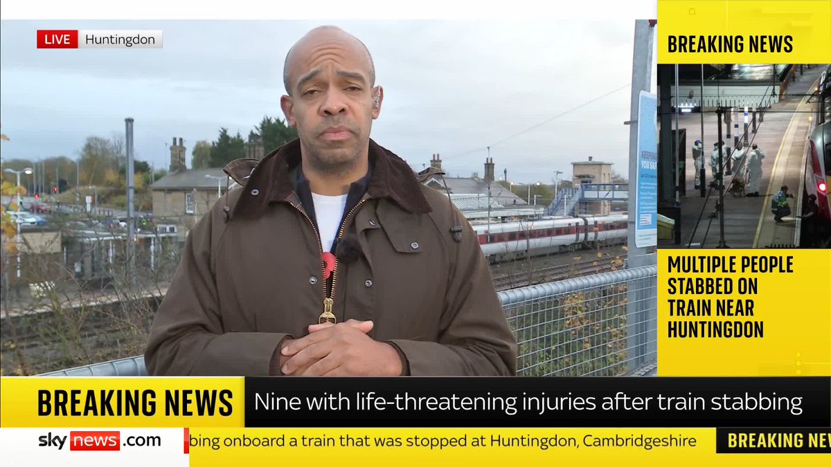 "I doff my cap to those officers who came to try and neutralise that threat." Huntingdon's Conservative MP, Ben Obese-Jecty, on the scene at Huntingdon station in Cambridgeshire after a mass train stabbing. 📺 Sky 501 and YouTube