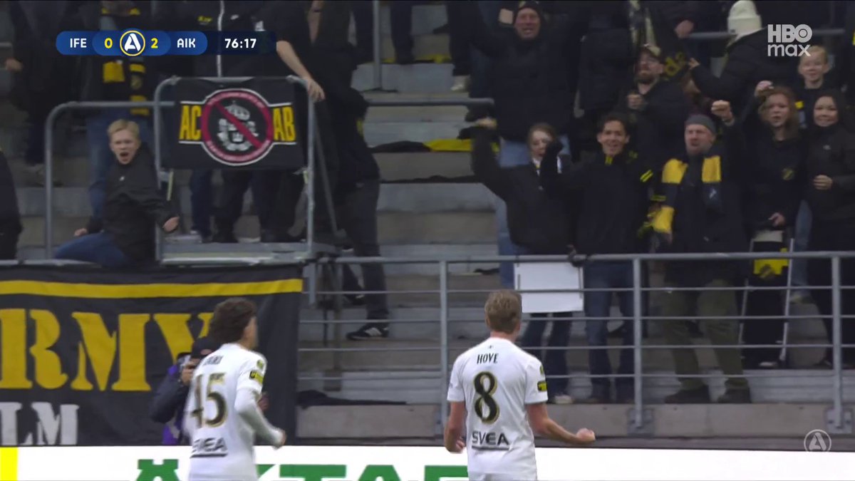 2-0 AIK! Johan Hove avlossar och bollen styrs in i mål via Buhari Ibrahim ⚫🟡 📲 Se matchen på HBO Max och Kanal 5