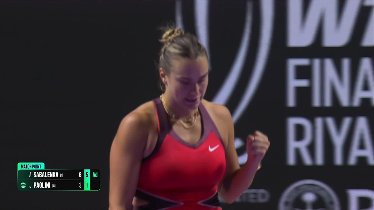 The World No. 1 kicks off her campaign! Sabalenka Aryna defeats Paolini in straight sets 6-3, 6-1. #WTAFinalsRiyadh