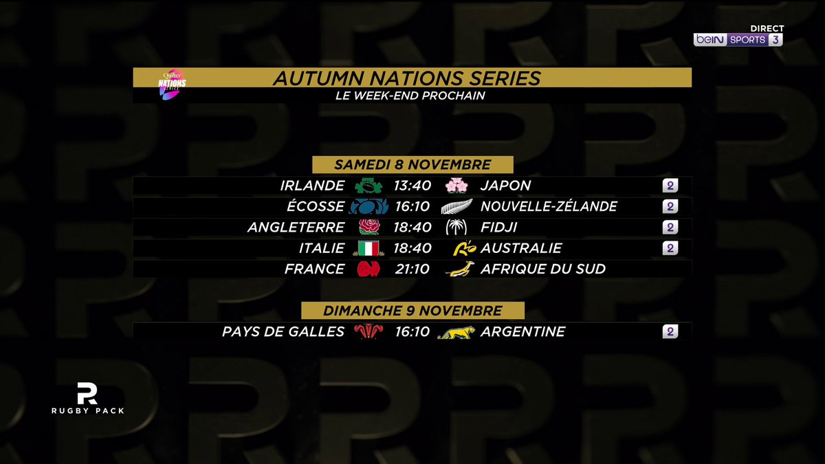 [📺LIVE] 🏉 #AutomnNationsSeries 🔥 Rendez-vous le week-end prochain pour d'autres grandes affiches de rugby à suivre les antennes de beIN SPORTS ! #RugbyPack