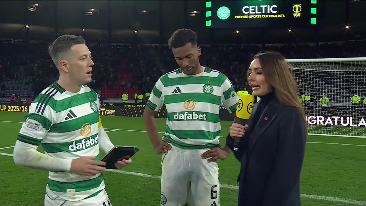 🍀 Celtic's Callum McGregor and Auston Trusty react to their extra time Semi-Final win over Rangers "Really proud of the players. It's been a difficult week." 🗣️ #PremierSportsCup