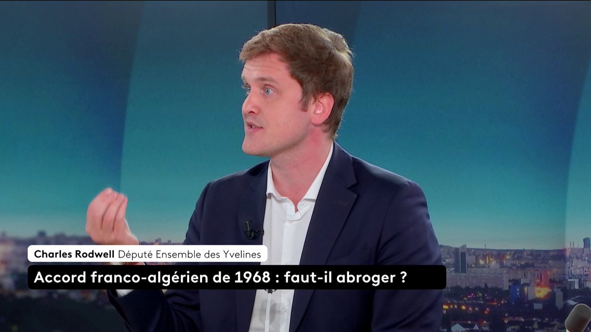 🔴 "Les accords de 1968 sont le fruit de la colonisation, donc il faut les abroger. Je ne demande qu'une chose, c'est que nous ayons une normalisation de notre relation avec le peuple algérien", indique Charles Rodwell, député Ensemble des Yvelines. #canal16 #LePourEtLeContre