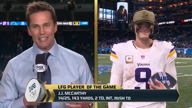 “There’s a lot of blood, sweat and tears shed in this state… LFG!” Minnesota Vikings QB and fellow Michigan Football alum J.J. McCarthy is Tom Brady's #LFG Player of the Game! 🔥